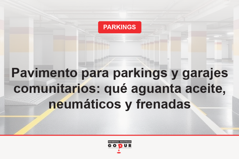 Pavimento para parking comunitario recién aplicado, con plazas señalizadas y rampa antideslizante